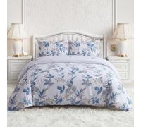 SAIMAZ 4Piece Bedding Set Soft Brushed Microfiber Duvet Cover with 25Cm Deep Fitted Sheet & Pillowcases Zipper Closure Easy-Care Single Double & King Sizes (Blue Whisper Leaves, Double)