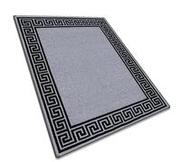 Saime Trading Greek Key Area Rug Non Slip 120 x 170 cm for Large Living Room Heavy Duty Low Pile Super Absorb Bedroom Dining Room Carpet for High Traffic Ares Mat (Silver Black-Greeky, 120 x 170 cm)