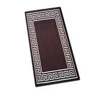 Saime Trading Greek Key Runner Rug Anti Slip 60 x 220 cm for Long and Narrow Hallway Low Pile Water Absorbent Indoor Kitchen Floor Mat Washable Stairs Corridor Mats (Brown Beige-Greeky, 60 x 220 cm)