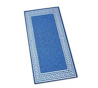 Saime Trading Greek Key Runner Rug Anti Slip 80 x 300 cm for Long and Narrow Hallway Low Pile Water Absorbent Indoor Kitchen Floor Mat Washable Stairs Corridor Mats (Blue Cream-Greeky, 80 x 300 cm)
