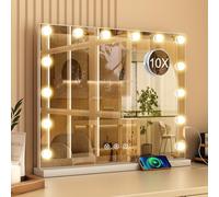 Saimeihome Hollywood Vanity Mirror with Lights 50 x 42 cm, Hollywood Mirror with 3 Color Modes, 14 Dimmable LED, USB & Type-C Ports, Touch Control Makeup Mirror for Bedroom Tabletop or Wall Mounted