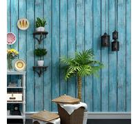 SAIMEYI Waterproof PVC Wallpaper, Blue Wallpaper in Retro Style, Rustic Wooden Planks Design for Bedroom, Living Room, Kitchen, Bathroom, Children's Room, Hairdressers, Various Types of Business