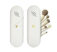 SAIMON Makeup Brush Holder Silicone Makeup Bag Makeup Pouch Cosmetic Bag Make up Brush Case Brushes Organizer Travel Essentials Magnetic Snap Flap Cover, Milky White, Simplicity