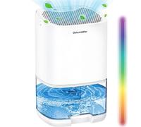 SAIMPU Dehumidifier, 1000ml Dehumidifiers for Home Damp, Ultra-quiet&Sleep Mode&Auto Shut-Off&Coloured LED Light, Portable Dehumidifier for Bedroom, Bathroom, White, H2102