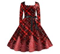 Saingace Christmas UK Womens Women Dresses Plus Size 1950'S Dresses Women Christma Sweatshirt Ladies Retro Vintage 50'S Dresses Longline Christmas for Women UK Ladies Winter Tops Brick Red