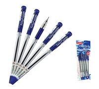 SAINO 5 x 0.6mm Ezirite BLUE Ballpoint Pens Fine Point Tip Smooth Good Writing
