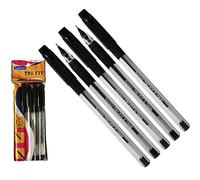 SAINO 5 x 0.7mm Tip Tri-Fit Triangular BLACK Ballpoint Pens Smooth Fine Writing
