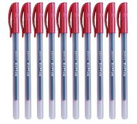 SAINO Fine-X Ballpoint Pens, RED, 0.7mm Fine Point, Pack of 10, School Office Home Value Pack, ZOFAX Black Ball Pen