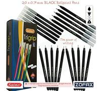 SAINO Trigrip Ballpoint Pens Triangular Grip Multi Pack Smooth Biros (20 x 0.7mm BLACK Ball Pens + 3 x ZOFAX Black Ball Pen)