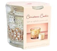 Sainsbury's Christmas Cookie LED Light Up Refillable Scented Gingerbread Candle, Glass Container with Silver Glitter, Gingerbread and Nutmeg Fragrance