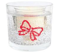 Sainsbury's LED Light-Up Neon Bow Glass Scented Candle, Refillable, Christmas Cookie, Design, Silver Glitter Finish, Ginger and Nutmeg Scent