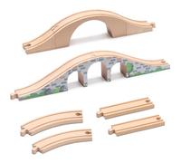 SainSmart Jr. 9 Pcs Wooden Train Track Expansion with Bridge, Wood Train Track Pieces Compatible with Thomas, Brio, Chuggington - Sturdy Hardwood for Long-Lasting Play, Ideal Gift for Kids 3-7