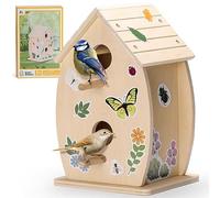 SainSmart Jr. Wood Birdhouse with 2 Pole Crafts for Kids DIY Woodworking Building Gardening Project Gift