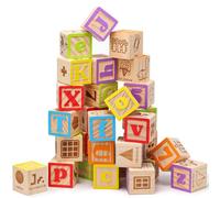 SainSmart Jr. Wooden Alphabet Blocks 1.73 Inch, 30Pcs Building Blocks Including Letters, Numbers and Animals, Montessori Wooden Blocks for Preschool Toddlers