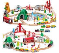 SainSmart Jr. Wooden Train Set 112pc, Bridge Tunnel Crane, Fits Brio 3+