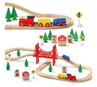 SainSmart Jr. Wooden Train Set for Toddler - Double-Side Wooden Tracks Fits Brio, Thomas, Melissa and Doug - Expandable, Changeable-Kids Wood Toy Train for 3,4,5 Year Old Boys and Girls