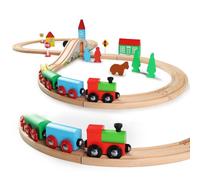 SainSmart Jr. Wooden Train Set for Toddler with Double-Side Train Tracks Fits Brio, Thomas, Melissa and Doug, Kids Wood Toy Train for 3,4,5 Year old Boys and Girls