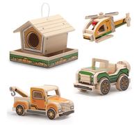 SainSmart Jr. Woodworking Building Kit 4-in-1 Kids STEM Projects Set DIY Wood Crafts Assembly Toys with Different Combinations for Boys and Girls