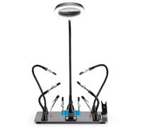SainSmart Upgraded Magnetic Helping Hands Soldering Station, New Soldering Iron & Mini Clip Holders, 5X Magnification Integrated LED, 6 Adjustable Gooseneck Arms, 11.1x7.1 Base, for DIY & Electronics
