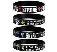 Sainstone 4-Pack Power of Faith Christian Bible Verse Silicone Bracelets - Philippians 4:13, Ephesians 6:10, Romans 12:2, Jeremiah 33:3 - Religious Scriptures Christian Gifts, L, Silicone, no gemstone