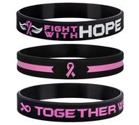 Sainstone Get Well Soon Gifts Pink Awareness Ribbon Bracelets with Motivational Quote - Fight With Hope, Together We Fight, Cancer & Cause Wristbands for Men Women Patients Survivors, L, Rubber