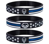Sainstone Police Bandits Skull American Flag Silicone Bracelets, Thin Blue Line Motivational Wristband Gifts for Police Cops, Patriots, USMC, Men Women, L, Rubber, rubber