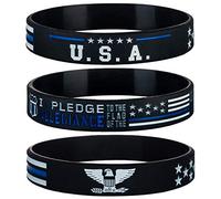Sainstone Police Thin Blue Line American Flag Silicone Bracelets Set with USA Flag, Police's Prayer and American Power Eagle, Rubber Wristbands Gifts for Cops, Patriots, Men, Women