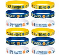 Sainstone Power of Faith Basketball Bible Verse Silicone Bracelets with Inspirational Scriptures Matthew 19:26, Philippians 4:13, Ephesians 6:10, Motivational Gifts for Sports Warriors, L, Silicone