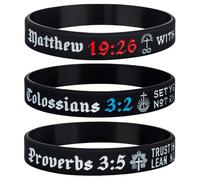 Sainstone Power of Faith Christian Bible Verse Silicone Bracelets - Matthew 19:26, Colossians 3:2, Proverbs 3:5 - Religious Scriptures Motivational Wristbands Church Gifts for Men Women, L, Silicone
