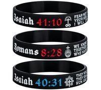 Sainstone Power of Faith ISAIAH 41:10, ROMANS 8:28, ISAIAH 40:31 Bible Verse Silicone Bracelets - Christian Scriptures Motivational Wristbands Chaplain Gifts for Men Women, L, Silicone, no gemstone