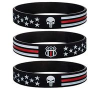Sainstone Power of Faith Skull Thin Red Line Silicone Bracelets with American Flag - Military Rubber Wristbands Gifts for U.S. Marine Corps, Coast Guard and Army, Unisex, Silicone, no gemstone