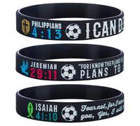 Sainstone Power of Faith Soccer Bible Motivational Silicone Bracelets with Inspirational Scriptures Philippians 4:13, Jeremiah 29:11, Isaiah 41:10, Wristbands Cheer Gifts for Sports Men Women, One