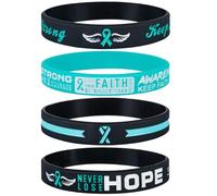 Sainstone Teal Awareness Ribbon Silicone Bracelets with Saying - Keep Faith, BE Strong - Colourful Variety Inspirational Wristbands Gifts for Men Women, Survivors, Nurses, Family, Unisex,
