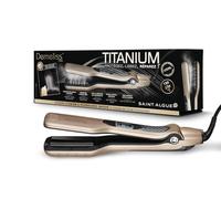 SAINT ALGUE Demeliss Titanium - Professional Titanium Wide Straightener with Steam Technology, for All Hair Types, Temperature from 150 ° to 230 °, 40 ml Water Tank - Gold / Black