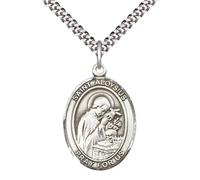 Saint Aloysius Gonzaga Medal Necklace - Men's Pewter Pendant on 24” Light Rhodium Plated plated Chain - Catholic Patron Saint of AIDS Patients & Teenagers - Velvet Gift Box Included