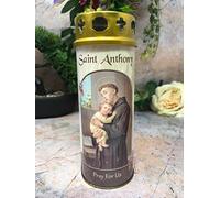 Saint Anthony Grave Candle Windproof Cap Prayer on Reverse Religious Graveside