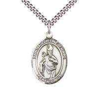 Saint Augustine of Hippo Medal Necklace- Men's Pewter Pendant on 24” Light Rhodium Plated plated Chain - Catholic Patron Saint of Brewers & Theologians - Velvet Gift Box Included