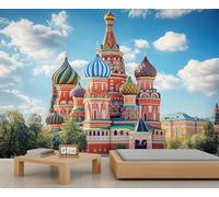 Saint Basil's Cathedral Mural Onion Church Wallpaper Architecture Wall Mural HD Art Decor Photo Living Room Sofa TV Background Personalized Poster (Non-self-Adhesive)