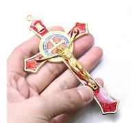 Saint Benedict Benedictine Red Enamel 4.7X2.7 Inch Protection Wall Crucifix Cross Catholic San Benito Medalla Prayer Decoration