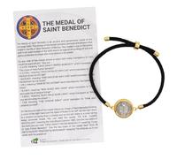 Saint Benedict Black Cord Bracelet with Gold Tone Medal | Adjustable | Great Catholic Gift for Confirmation | Patron Saint of Students