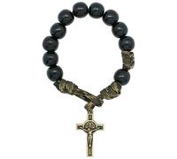 Saint Benedict Bracelet | Wooden Hail Mary Beads on a Rugged Cord | Bronze-Tone Saint Benedict Crucifix | Patron Saint of Students | Great Catholic Gift for Confirmation, Wood, no gemstone