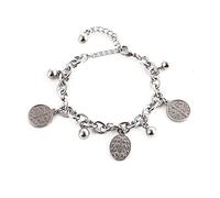 Saint Benedict Charm Bracelet - St. Benedictine Medal Coin Link Bracelet - Religious Gift for Men Women