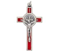 Saint Benedict Crucifix Pendant | Includes Case and Information Card | Patron Saint of Students and Europe | Great Catholic Gift for First Communion and Confirmation, Metal, No Gemstone