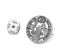 Saint Benedict Medal Brooch Pin Medalla De San Benito Lapel Pin Buttons Badges Catholic Rosary Exorcism Christian Protection Jewelry Gifts for Women Men (Silver)