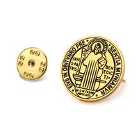 Saint Benedict Medal Brooch Pin Medalla De San Benito Lapel Pin Buttons Badges Catholic Rosary Exorcism Christian Protection Jewelry Gifts for Women Men (Gold)