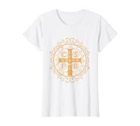 Saint Benedict Medal Catholic Image Value Graphic T-Shirt, Women, White, S