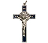 Saint Benedict Medal Crucifix | Patron Saint of Students and Europe | Includes Case and Cord | Great Catholic Gift for First Holy Communion and Confirmation, 3L" x 1.8W", Metal Plastic Silver