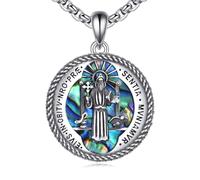 Saint Benedict Medal Necklace 925 Sterling Silver Abalone Shell Patron St Pendant Religious Jewellery for Women Mom Men Catholic
