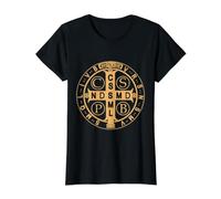 Saint Benedict Medal Pax Peace and Protection Value Graphic T-Shirt, Women, Black, L
