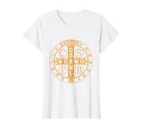Saint Benedict Medal Pax Peace and Protection Value Graphic T-Shirt, Women, White, L